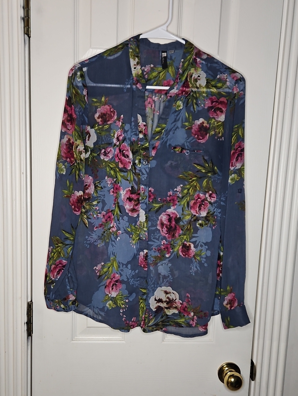 Kut From The Kloth Sheer Floral Button-Up Blouse, EC, Sz S
